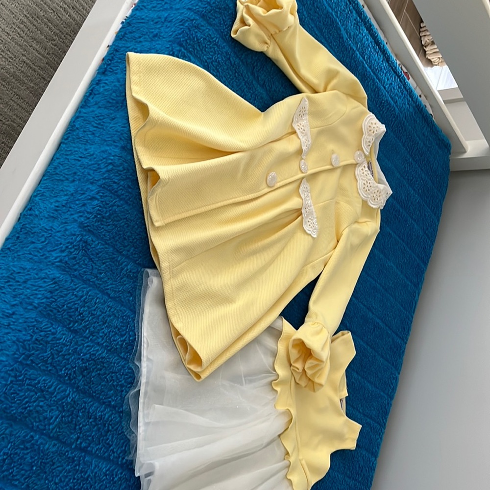 Girls coat with matching dress - lace trim collar with lace detail